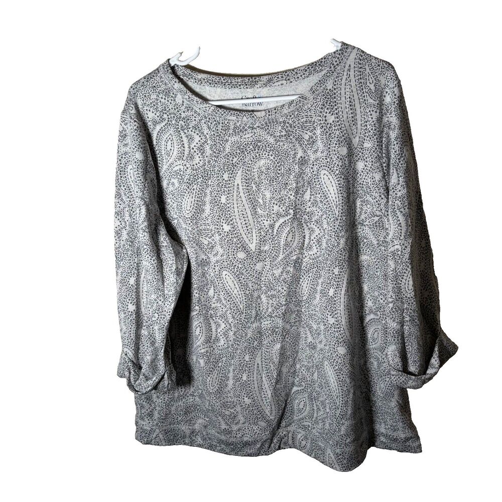 Croft & Barrow T-Shirt Women's XL Gray 3/4 Sleeve Paisley Shirt Top Casual